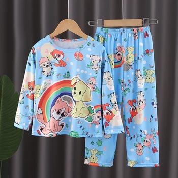 Новый весенне-осенний комплект детской пижамы с длинным рукавом, детская одежда с героями мультфильмов, домашняя одежда для мальчиков, пижамы для девочек, комплект пижам для девочек